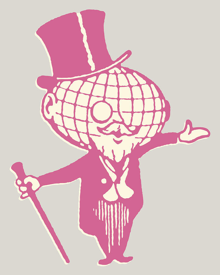 Globe Man with Monocle and Top Hat Drawing by CSA-Archive