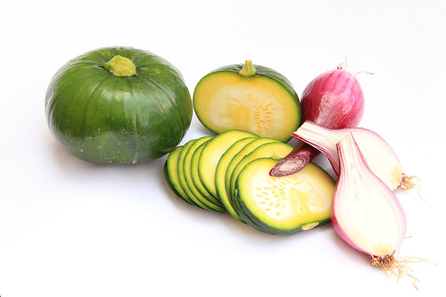 Globe Squash - Zucchini and red onions Photograph by Pejft
