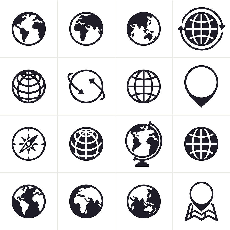 Globes Icons and Symbols Drawing by Filo