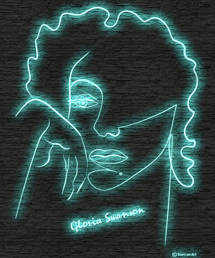 Gloria Swanson neon portrait Digital Art by Movie World Posters