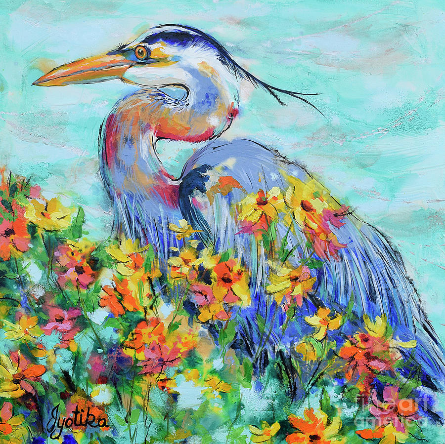 Glorious Blue Heron Painting by Jyotika Shroff