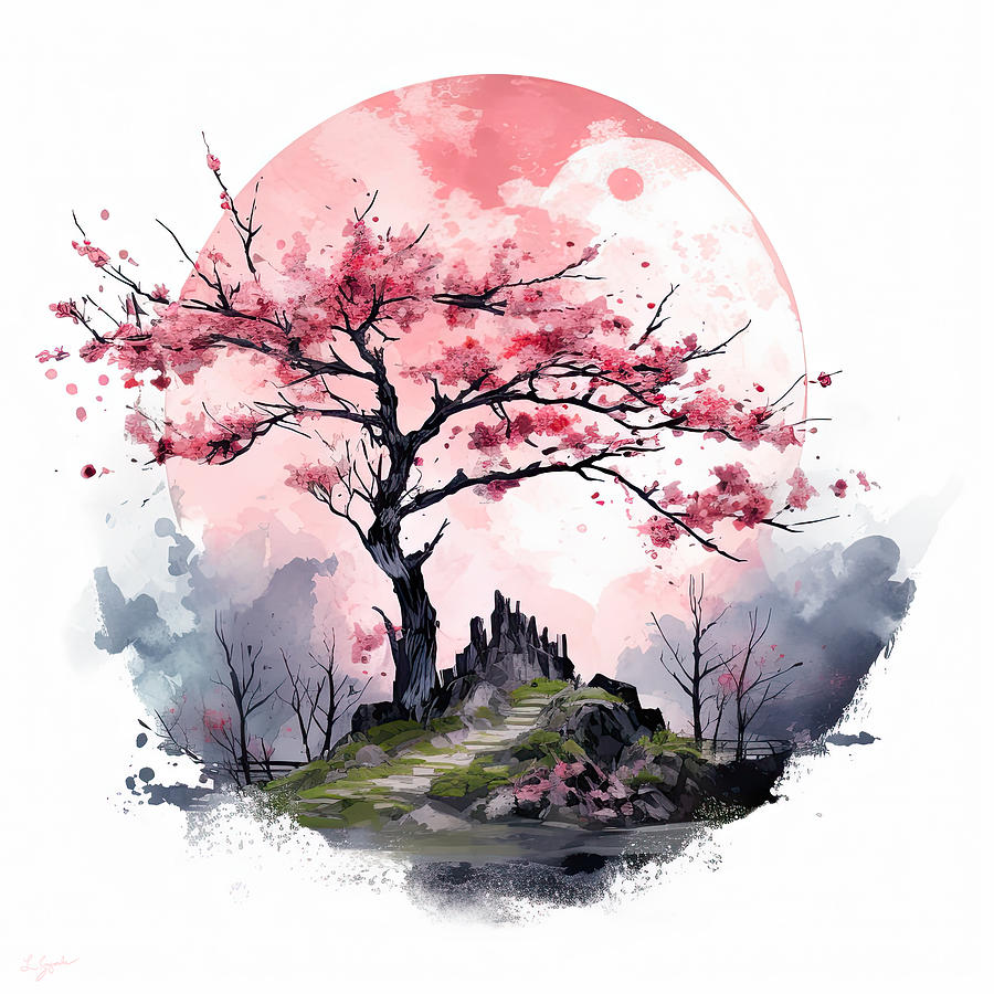 Glorious Colors of Spring - Cherry Blossoms Tree Art Painting by Lourry Legarde