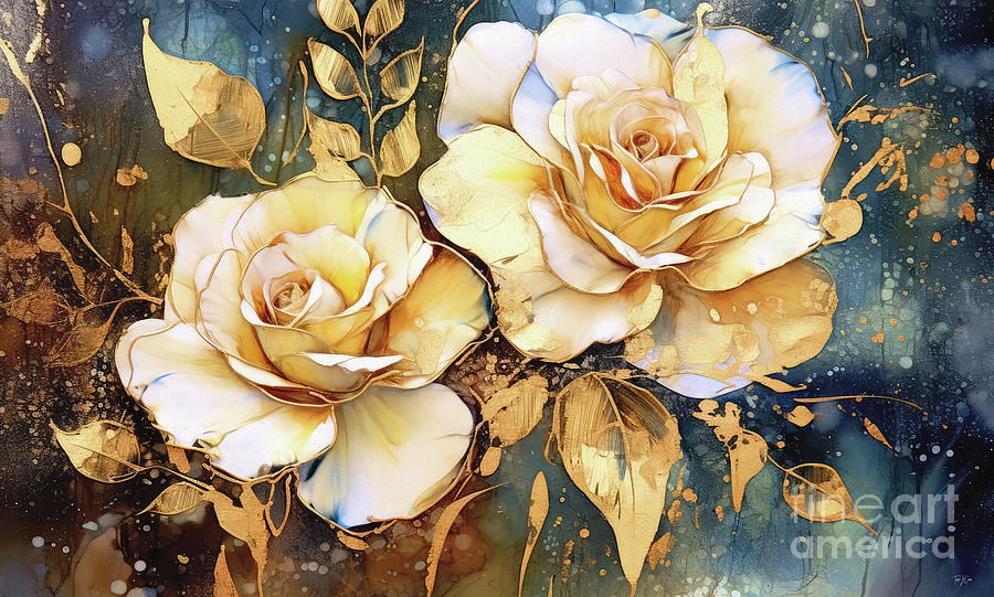 Glorious Golden Roses Digital Art by Tina LeCour - Fine Art America