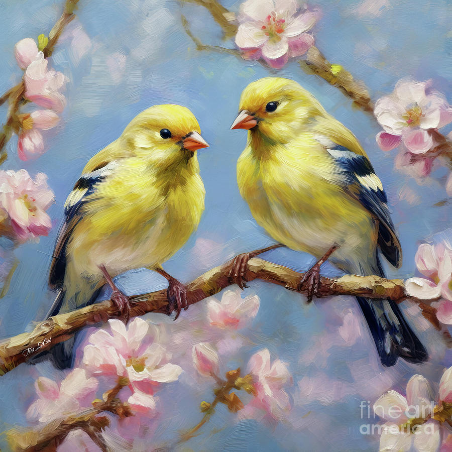 Bird Painting - Glorious Goldfinches by Tina LeCour
