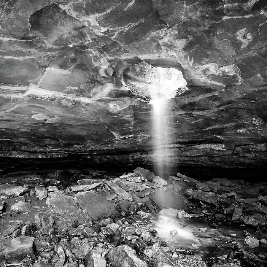 Glory Hole Falls In Black And White - Arkansas - Square Format Photograph by Gregory Ballos