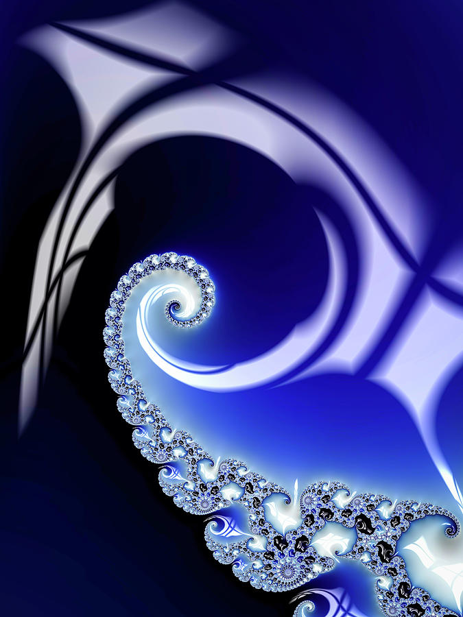 Glossy Fractal Art Blue And Black Spiral Digital Art
