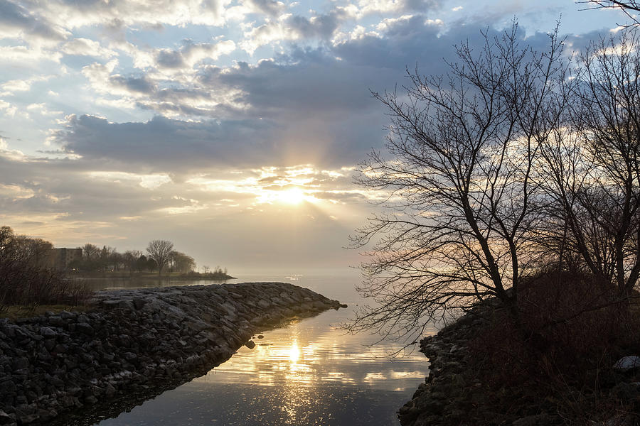 Glossy God Rays Glow - Sublime Sunrise on the Lakeshore  Photograph by Georgia Mizuleva