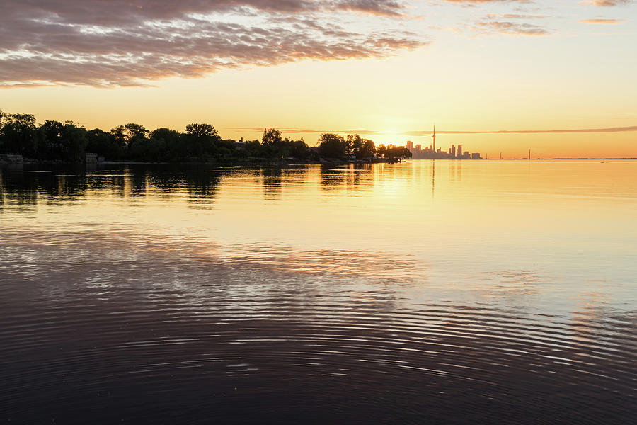 Glossy Morning Mood - Silky Ripplets and Reflections with Toronto Skyline Photograph by Georgia Mizuleva