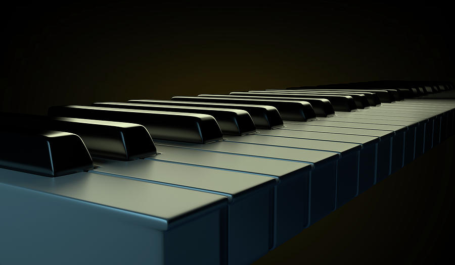 Glossy piano keyboard on the black background. Digital Art by Vlastimil