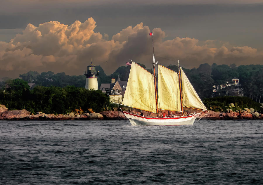  Gloucester Ardelle Schooner and Ten Pound Island Lighthouse Photograph by Norma Brandsberg