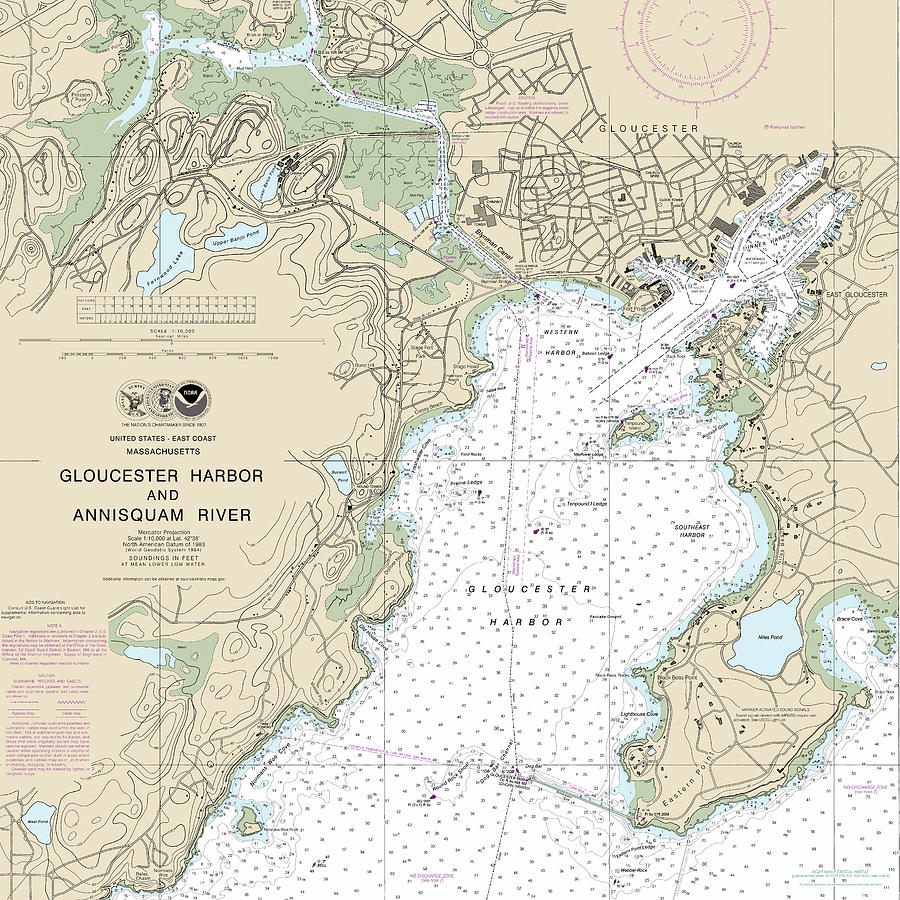 Gloucester Harbor and Annisquam River Nautical Chart 13281 Bottom ...