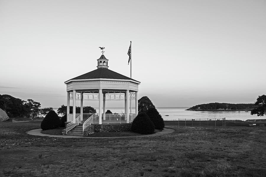Gloucester MA Stage Fort Park Band Stand Gazebo Sunset Black and White Photograph by Toby McGuire