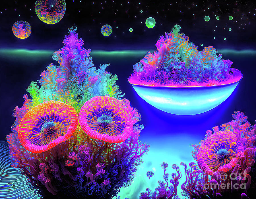 Sea Anemones Digital Art - Glow in the Dark Sea Anemones by Elisabeth Lucas