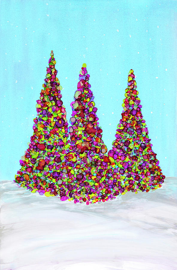 Glowing Christmas Trees In The Snow Painting by Deborah League