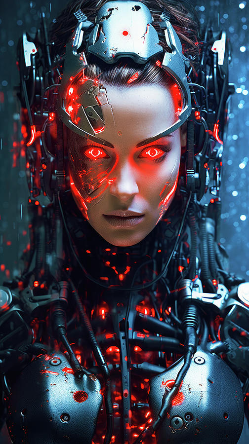 Glowing Cyborg Woman with red eyes Digital Art by Matthias Hauser