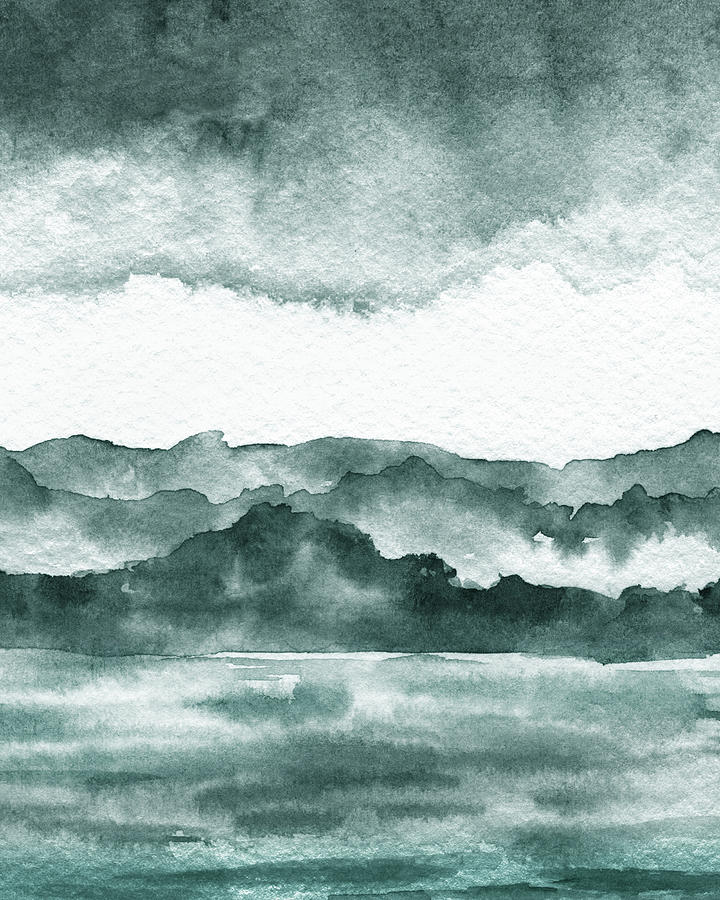 Glowing Grays Watercolor Landscape With Hills And Fog  Painting by Irina Sztukowski