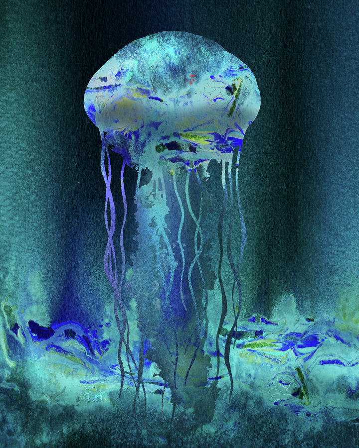 Glowing In The Deep Ocean Jellyfish Watercolor  Painting by Irina Sztukowski