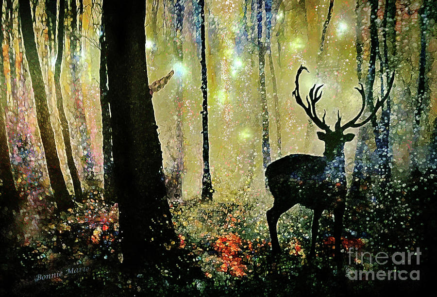 Glowing Lights Norwegian Woods  Painting by Bonnie Marie