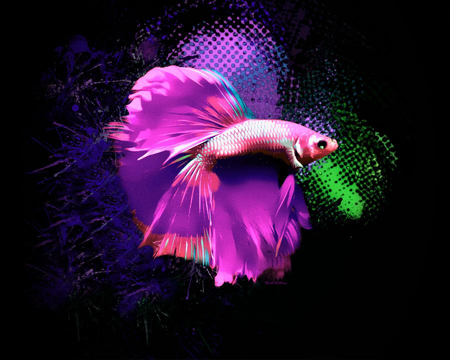 Glowing Magenta Betta Fish Abstract Portrait  Digital Art by Scott Wallace Digital Designs