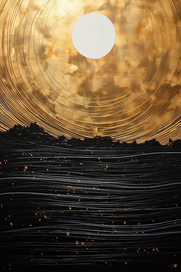 Glowing Moon over Black Water Painting by Lourry Legarde