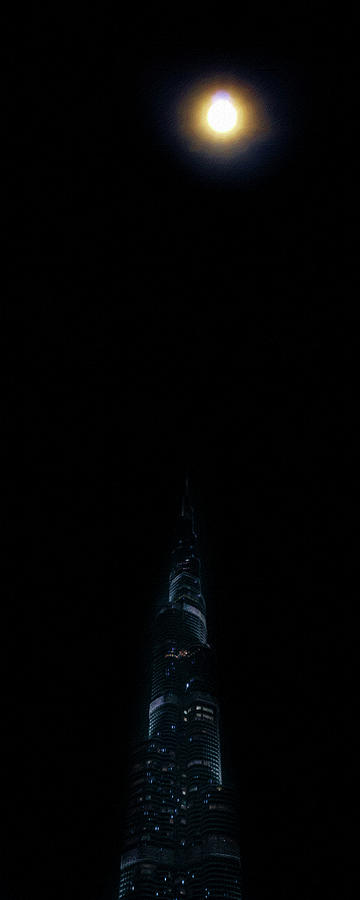 Glowing Moon Over Burj Khalifah Watercolor By Ahmet Asar Digital Art