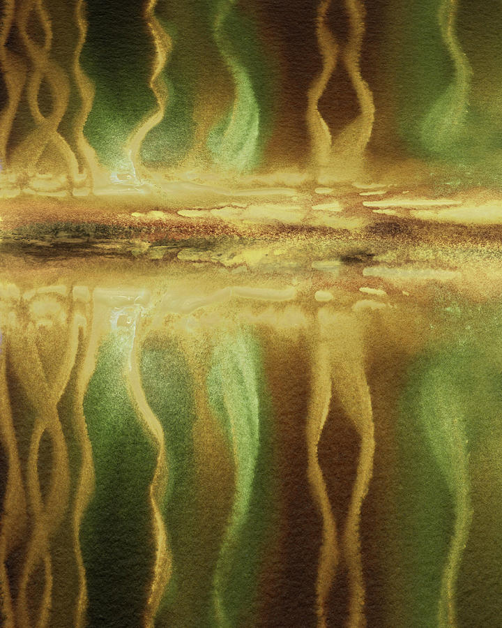 Glowing Reflections In Warm Beige Green Abstract Painting by Irina Sztukowski