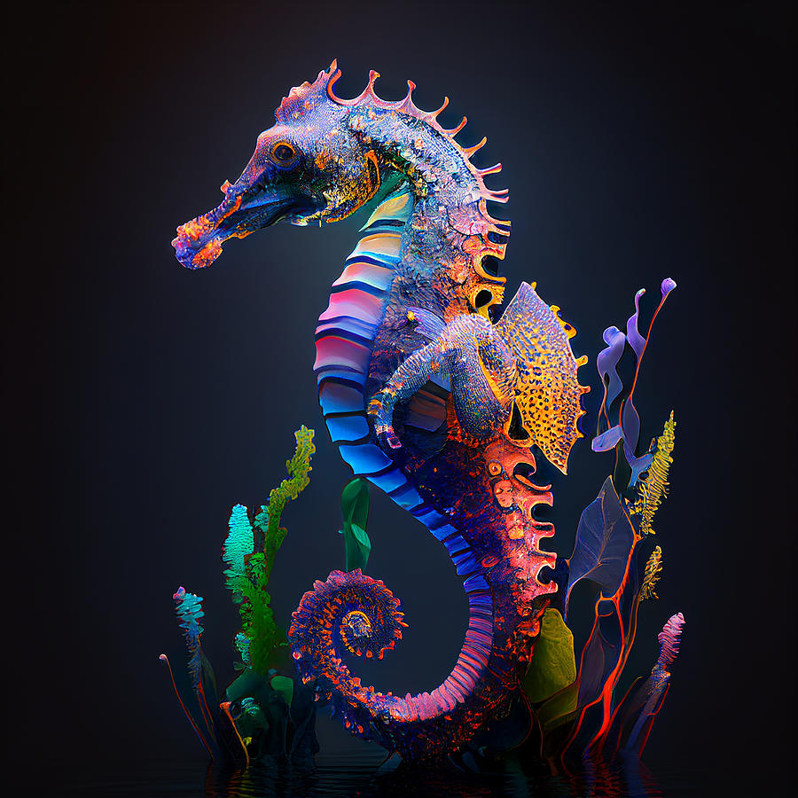 Glowing Seahorse Digital Art by Jennifer Hotai
