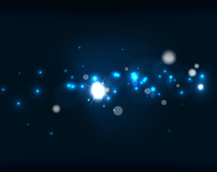 Glowing shiny bubbles and stars in dark space Drawing by Antishock