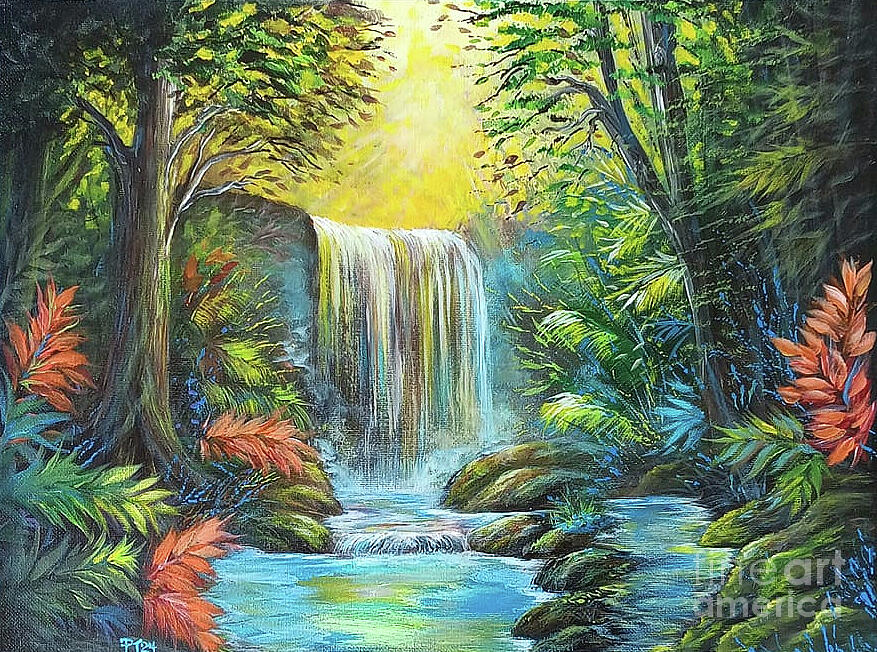 Glowing waterfall Painting by Bella Apollonia