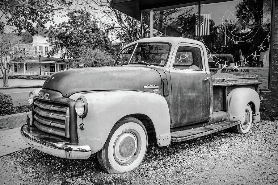 GMC Pickup Truck in Black and White Photograph by Debra and Dave Vanderlaan