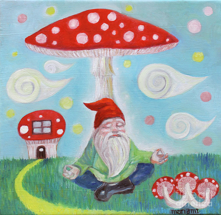 Gnome And Mushroom Painting by Manami Lingerfelt