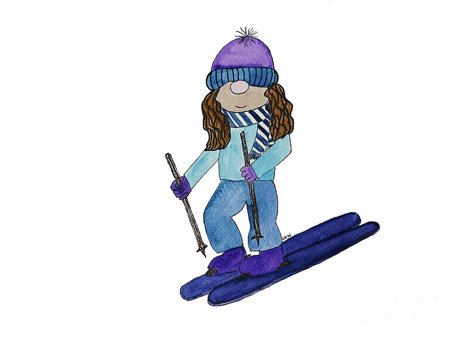 Gnome Girl Skier Mixed Media by Lisa Neuman