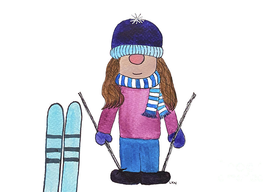 Gnome Girl with Skis Mixed Media by Lisa Neuman