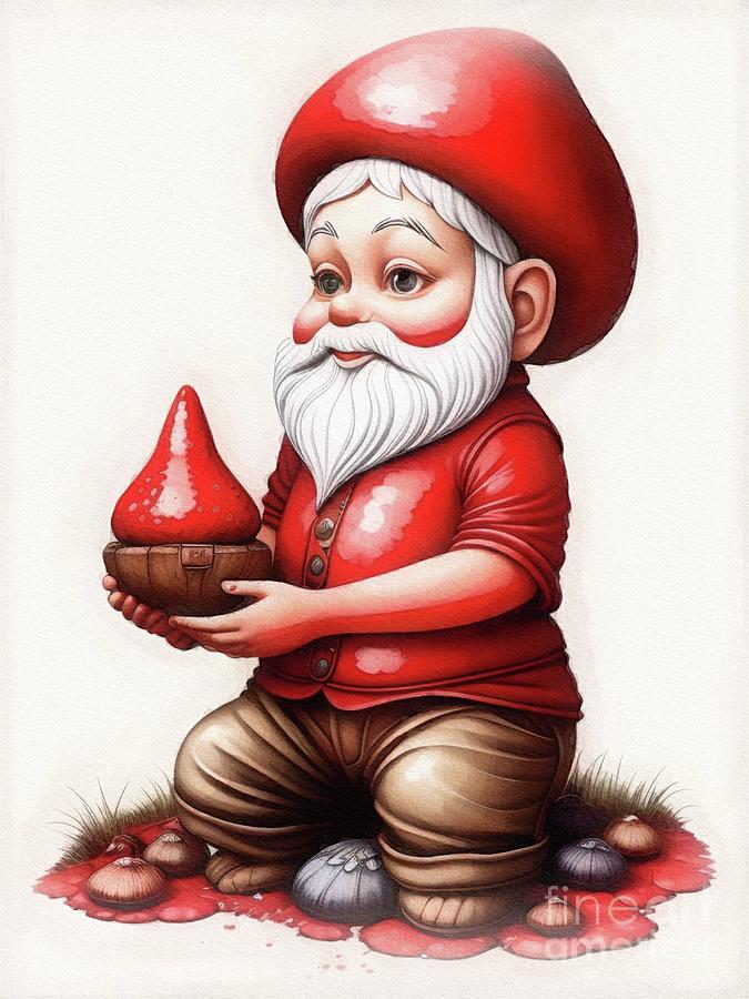 Mushroom Painting - Gnome Lunch by Esoterica Art Agency