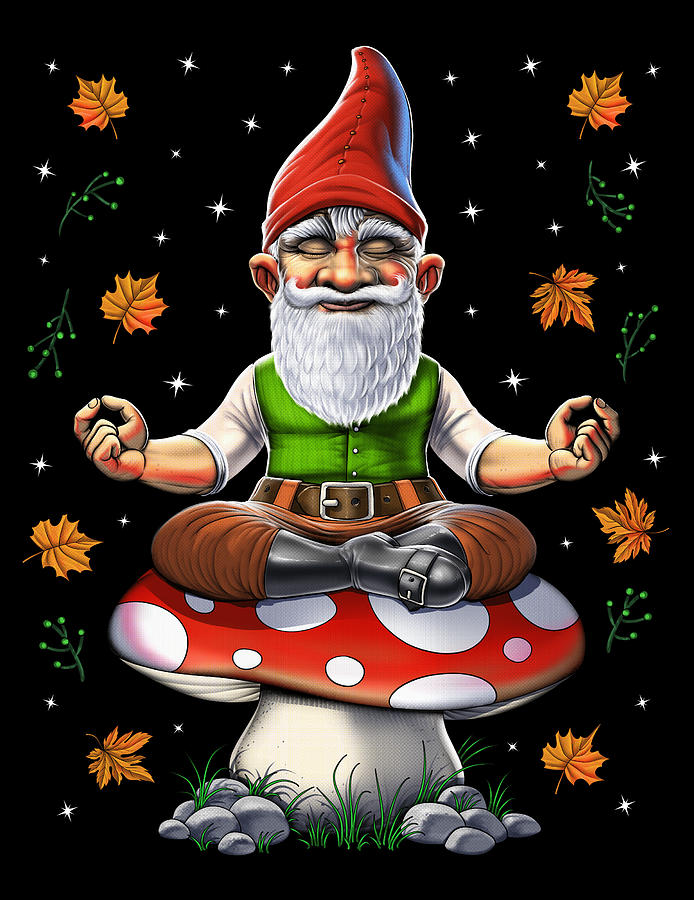 Fantasy Digital Art - Gnome Mushroom Meditation by Nikolay Todorov