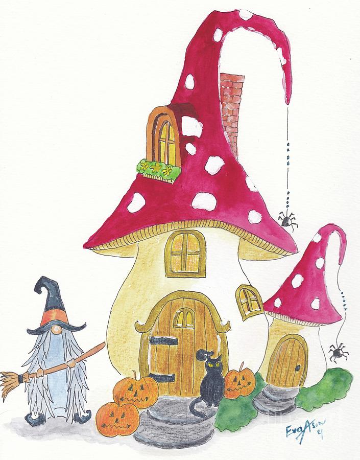 Gnome Witch House Painting by Eva Ason