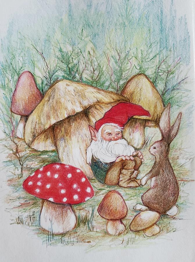 Gnome with Bonnie friend  Painting by Peggy Wilson