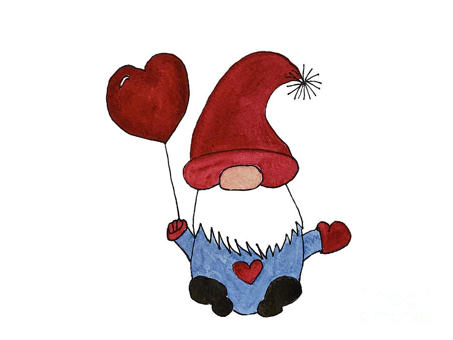 Gnome with Red Hat Mixed Media by Lisa Neuman