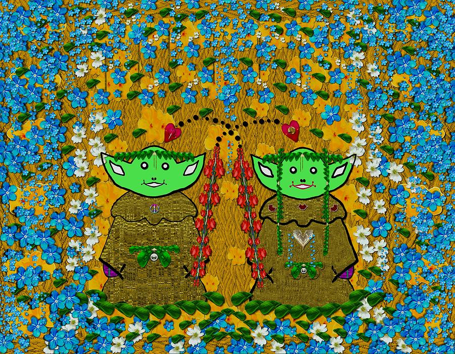 Flower Mixed Media - Gnomelorians comes in peace,and all is well pop-art by Pepita Selles