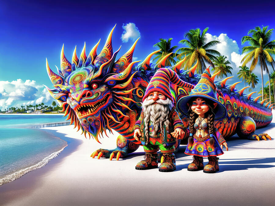 Gnomes and the Iguana Dragon Digital Art by Bill And Linda Tiepelman