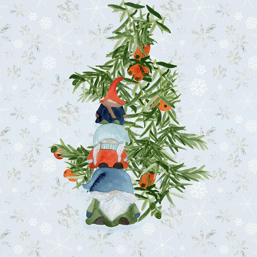Gnomes for the Holidays Mixed Media by Elizabeth Reich