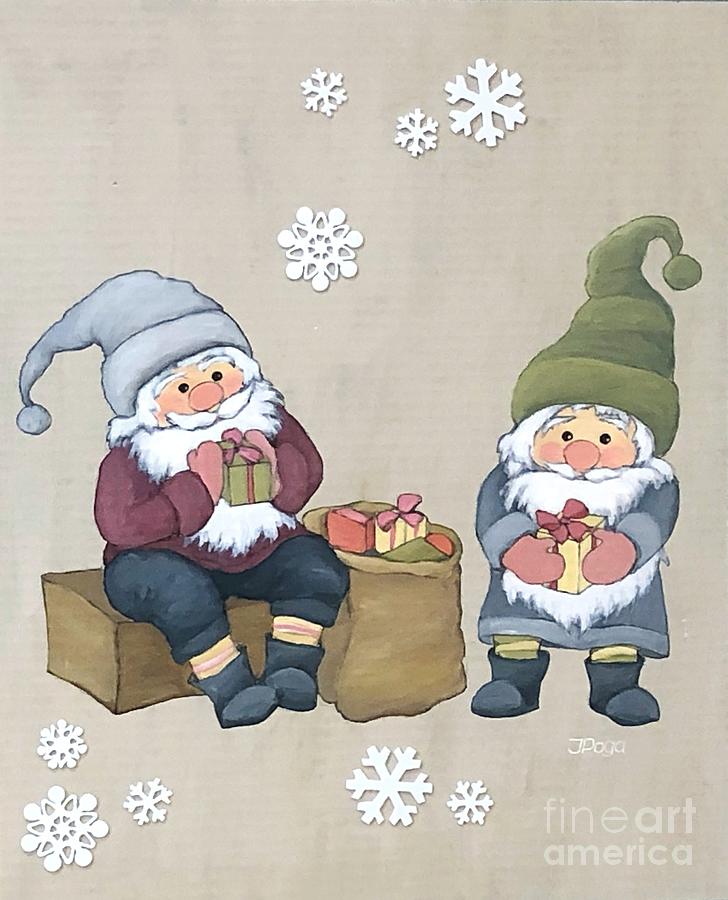 Gnomes with gifts 2 Painting by Inese Poga