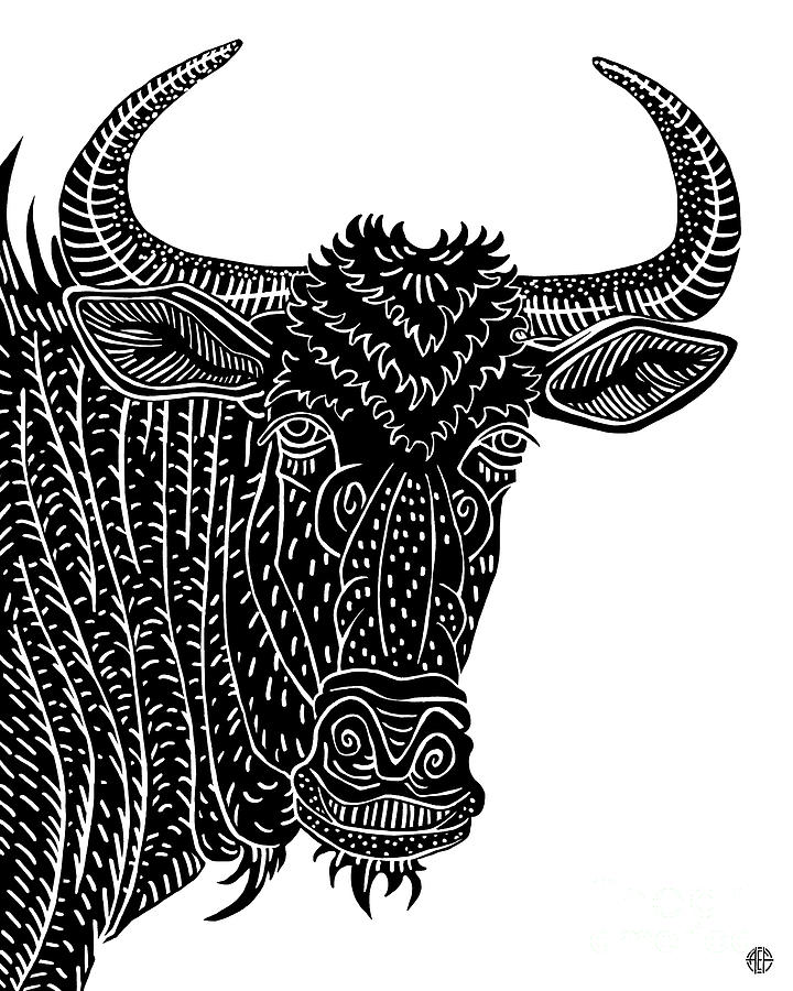 Gnu. Wild Animal Ink 7  Drawing by Amy E Fraser