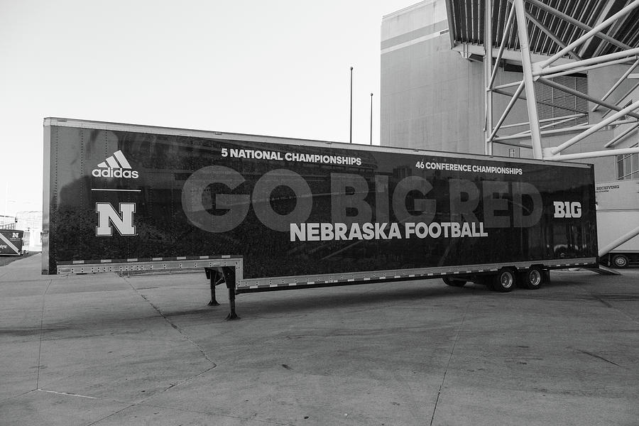 Go Big Red University of Nebraska Cornhuskers truck in black and white Photograph by Eldon McGraw