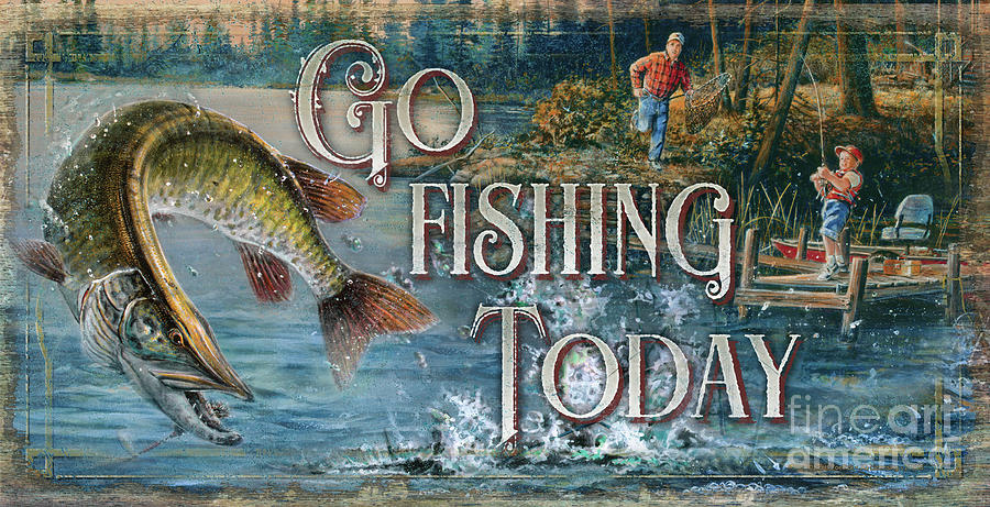 Go Fishing Sign Painting by Scott Zoellick