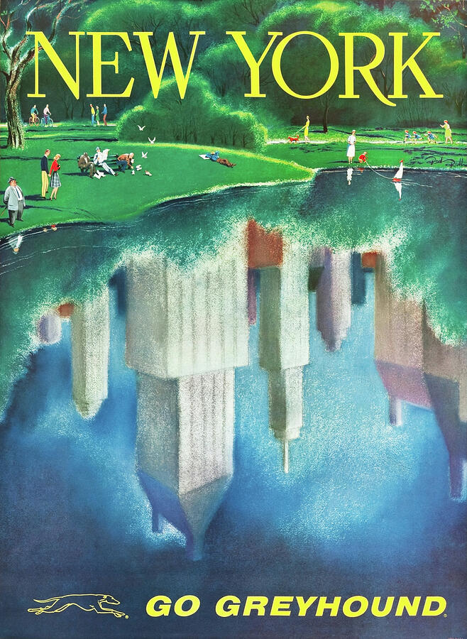 Go Greyhound - New York, Central Park - Vintage Greyhound Bus travel advertising poster Mixed Media by Rod Ruth Go Greyhound - New York, Central Park - Vintage Greyhound Bus travel advertising poster Mixed Media by Rod Ruth