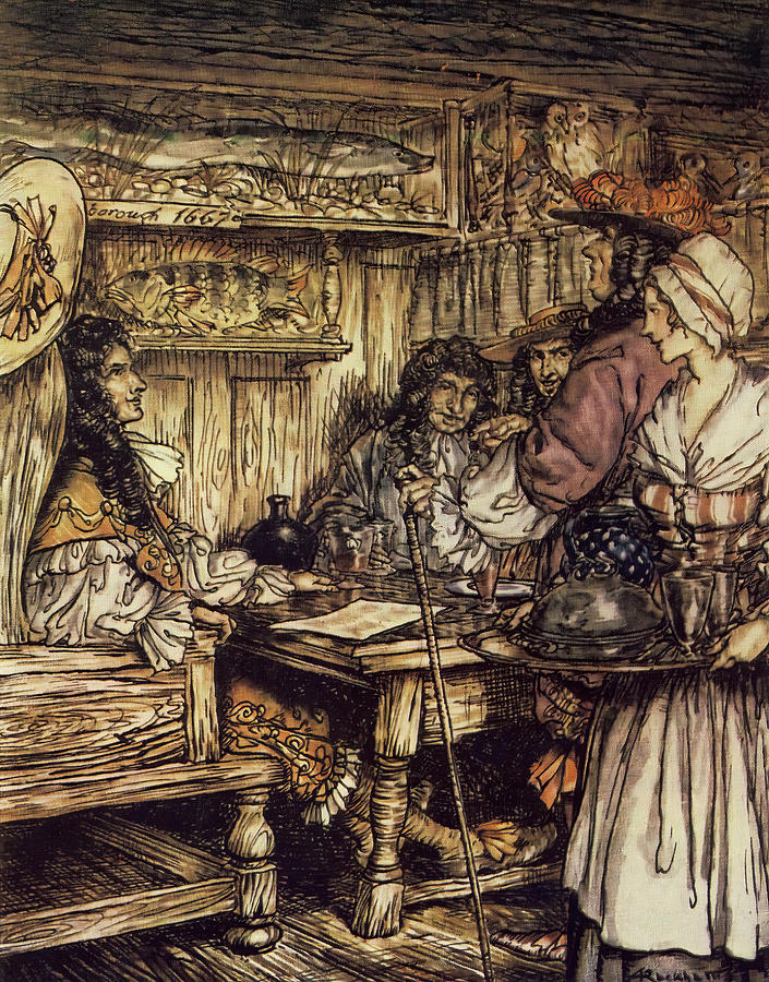 British Drawing - Go to Coffee House, Westminster from Compleat Angler 1931 by Arthur Rackham