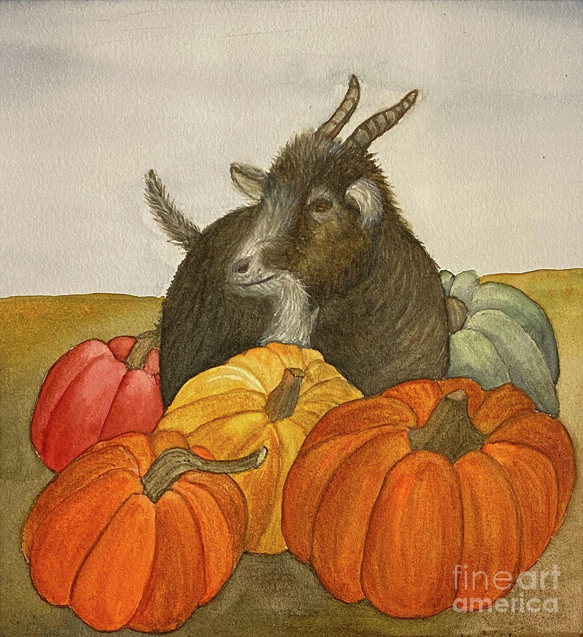 Goat and Pumpkins Painting by Lisa Neuman
