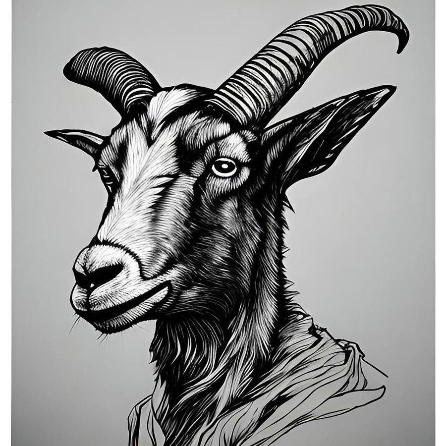 Goat art print monochrome goat painting farm Digital Art by Licensed ...