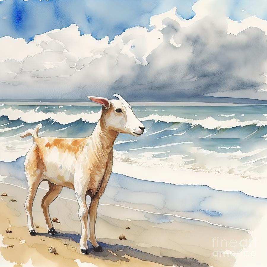 Goat Painting - Goat At Beach by N Akkash